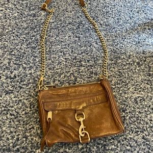 REBECCA MINKOFF BROWN CROSSBODY PURSE WITH GOLD CHAIN